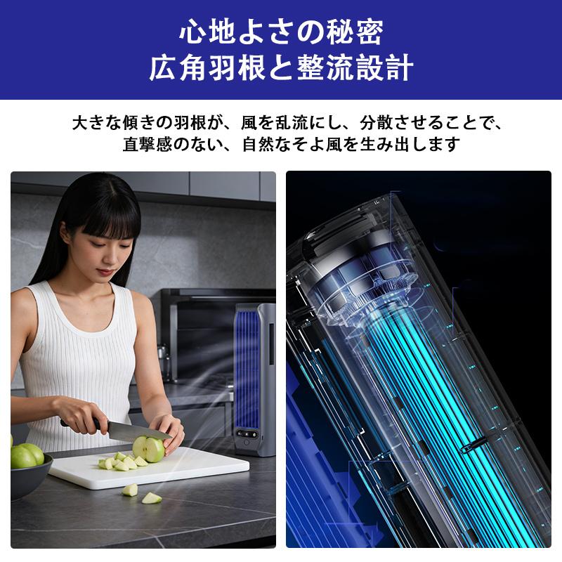 グレー即納 扇風機 タワーファン 羽なし 従置横置 壁掛け 卓上扇風機