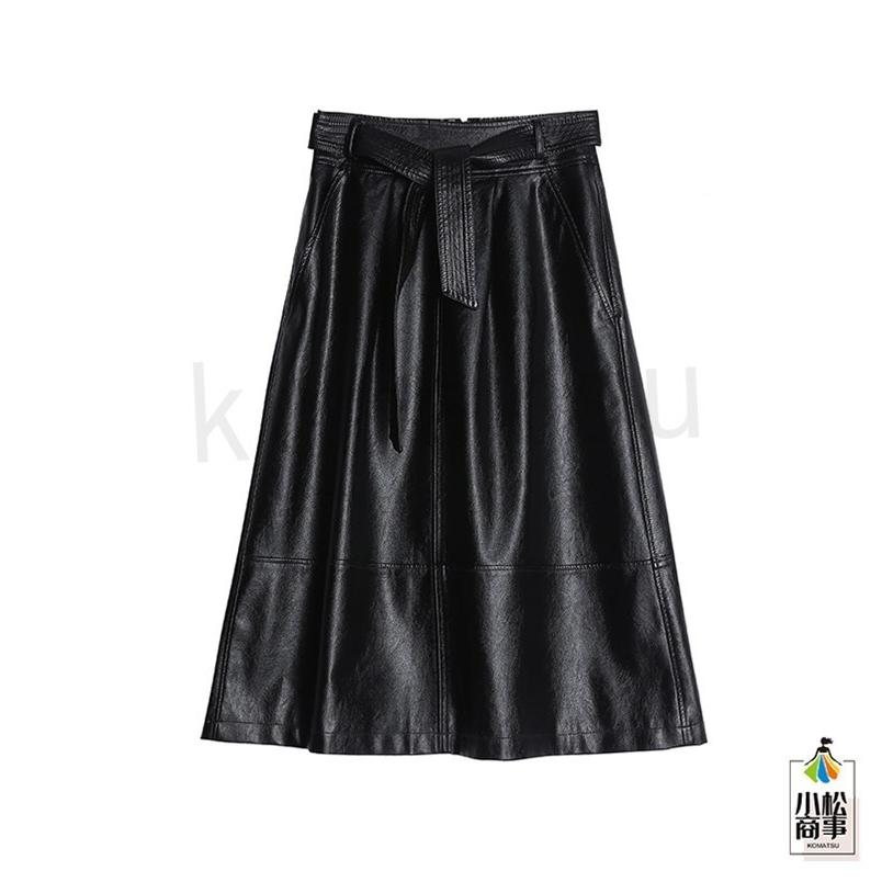 32967レディースレザーロングスカート羊革黒XS