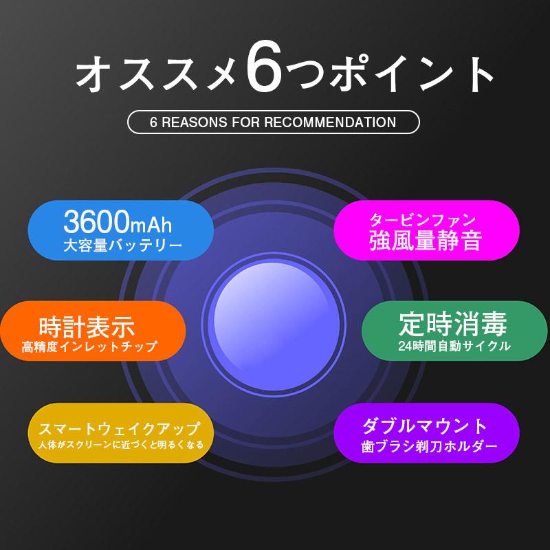 【13日迄、2%OFFクーポン】歯ブラシ 除菌 歯ブラシ除菌器 歯ブラシホルダー 歯ブラシ除菌機 壁掛け UV除菌 収納 おしゃれ 自動除菌 時計付き｜toshiya0912｜05