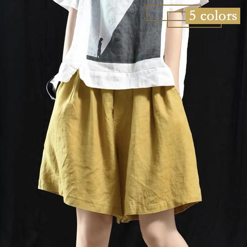 ハーフパンツ 綿麻 レディース ショートパンツ カラーパン カジュアル ハイウェスト ボトムス ルームウェア 涼しい 可愛い 送料無料 日本製