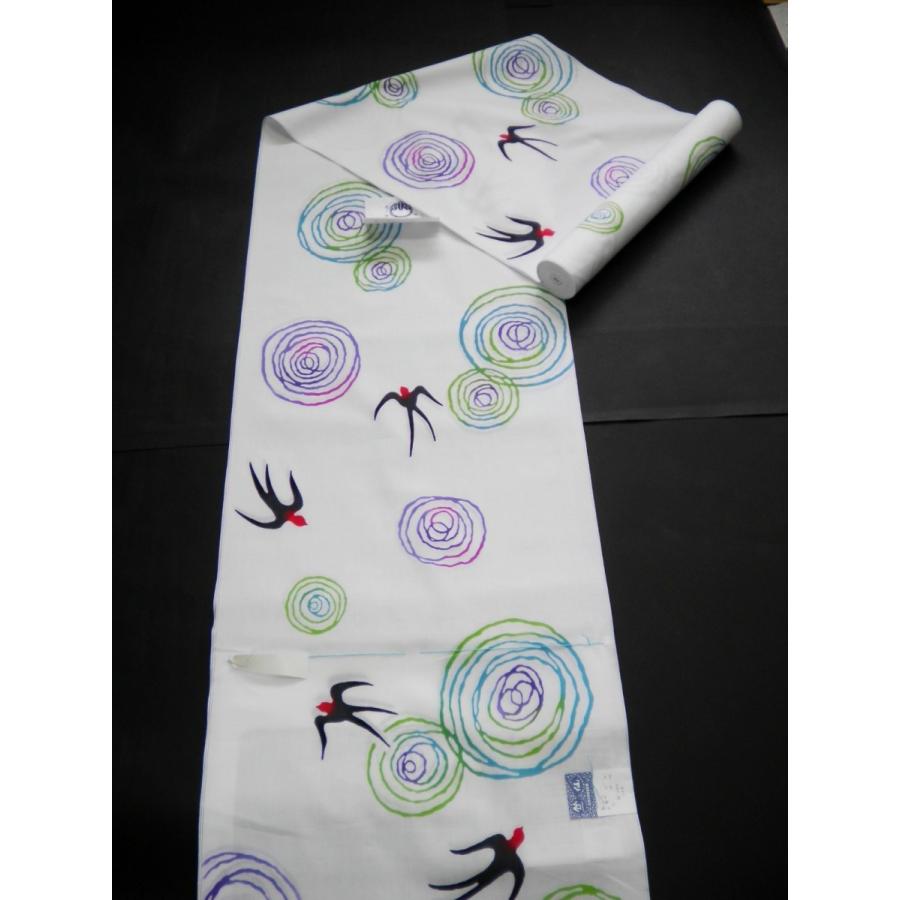 竺仙浴衣反物 コーマ白地 カラフルな燕と渦 つばめ ツバメ 新作