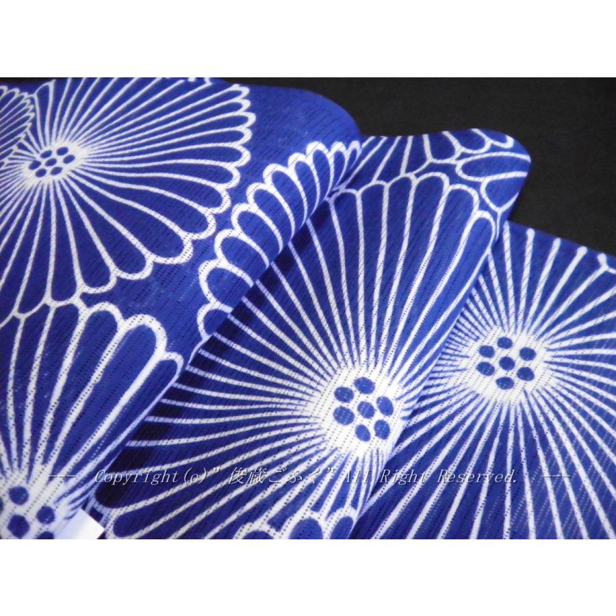 竺仙浴衣反物「綿絽 地染め 納戸色 青紺 白線の万寿菊」菊 傘 竺仙浴衣反物「綿絽 地染め 納戸色 青紺 白線の万寿菊」菊 傘