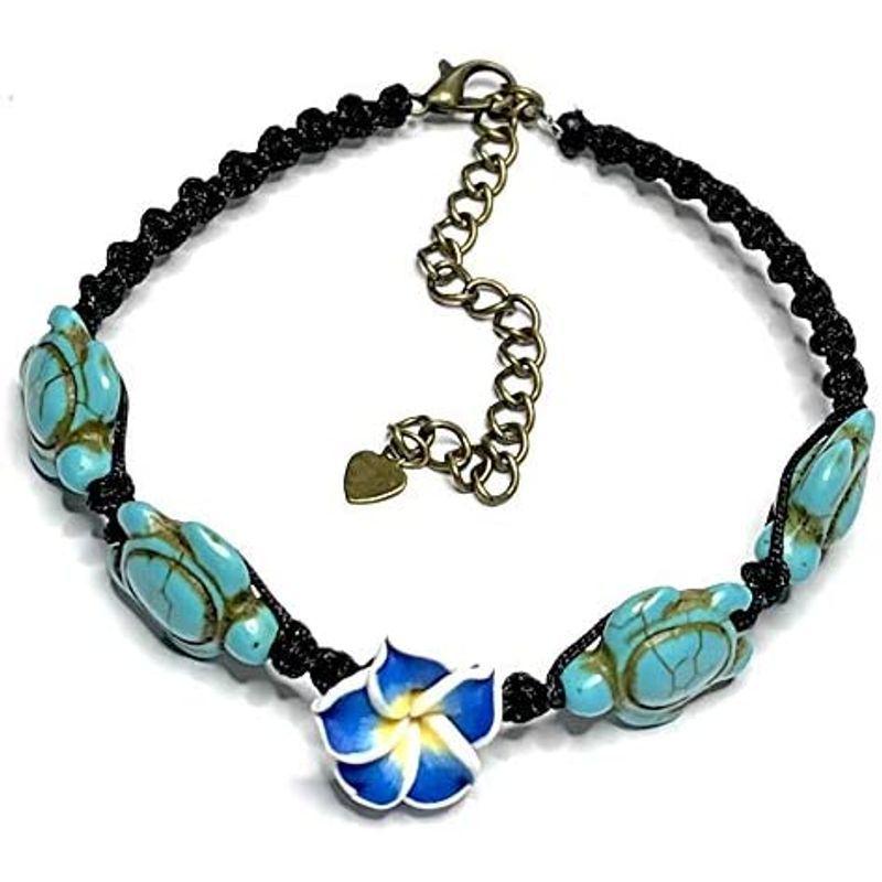 Frangipani Flowers Hawaiian Style Bracelet - Turquoise Turtle Hemp Bra