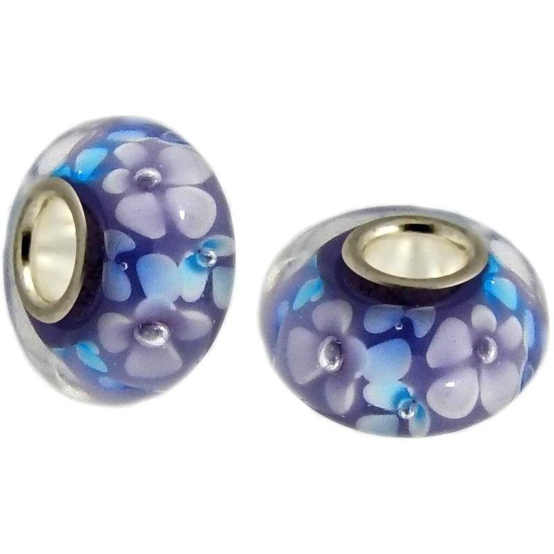 J&M Set of 2 Handmade Purple Murano Glass Charm Bead with Violet and B