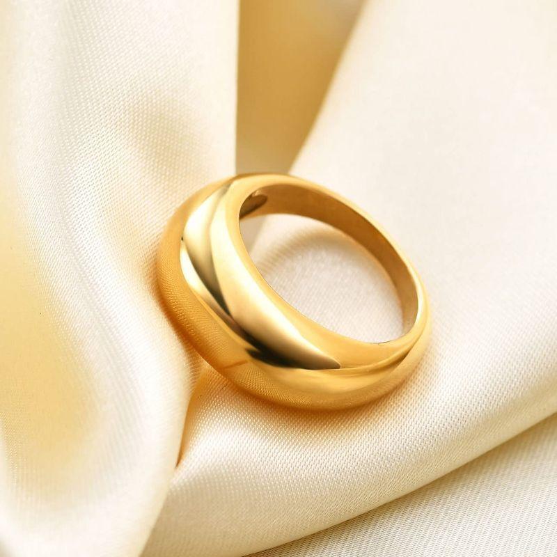 Stainless Steel Round Shape Signet Style Classical Simple Plain Wedding Engagement Statement Ring