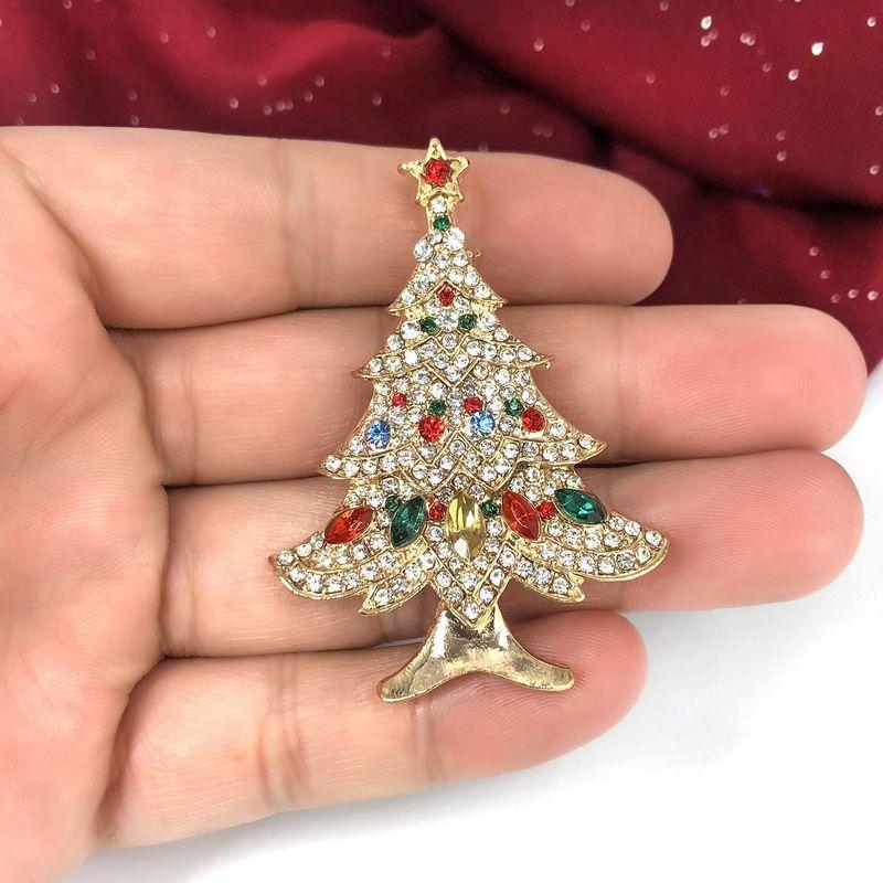 【ふるさと割】 Shape Tree Christmas YOQUCOL Gold Girl Women for Pins Brooch Christmas ブローチ