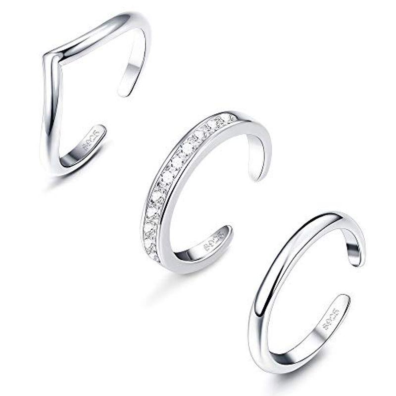 激安価格の Rings Toe Silver Sterling 925 3PCS Sllaiss for P Open Adjustable Women ボディー