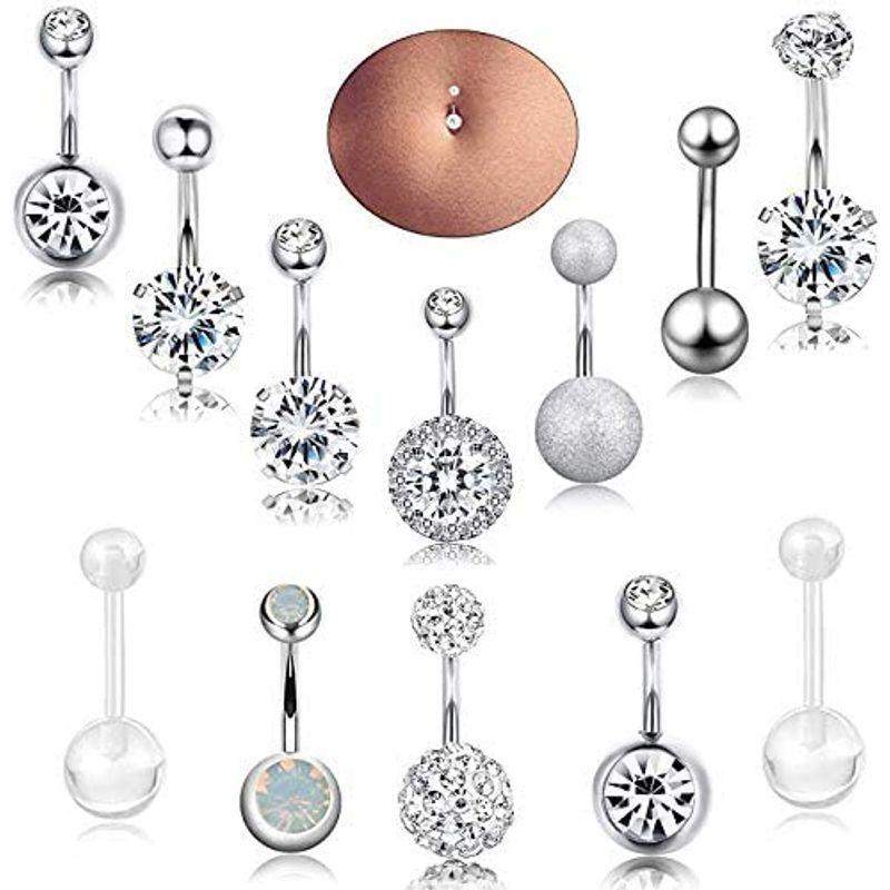 ADRAMATA 12pcs 14G Stainless Steel Belly Button Rings for Women Girls