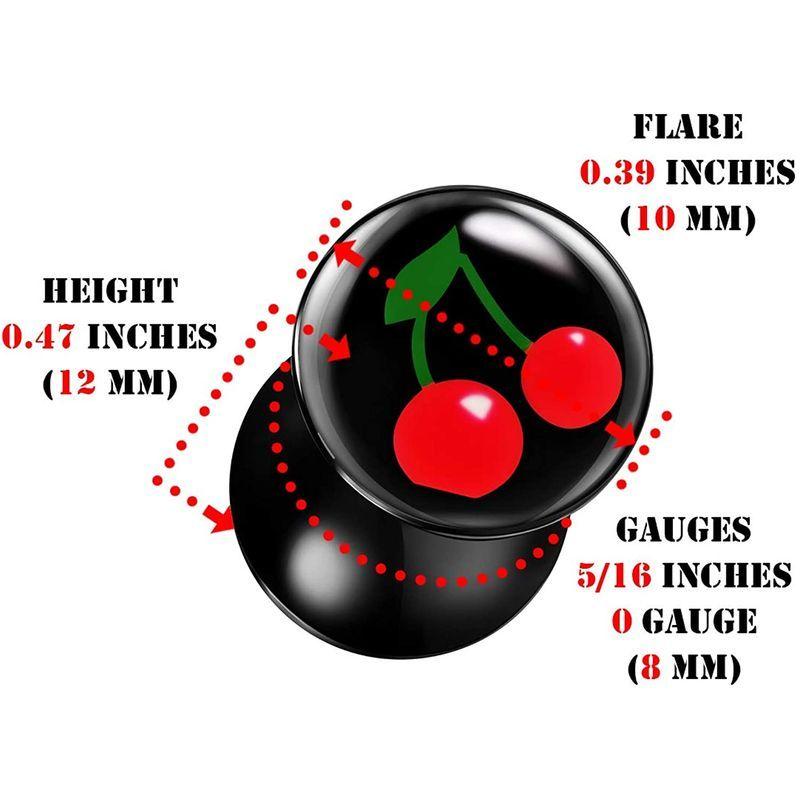 BIG GAUGES Pair of Black Acrylic 0g Gauge 8mm Red Cherry Double Flared 2022022808020200526u