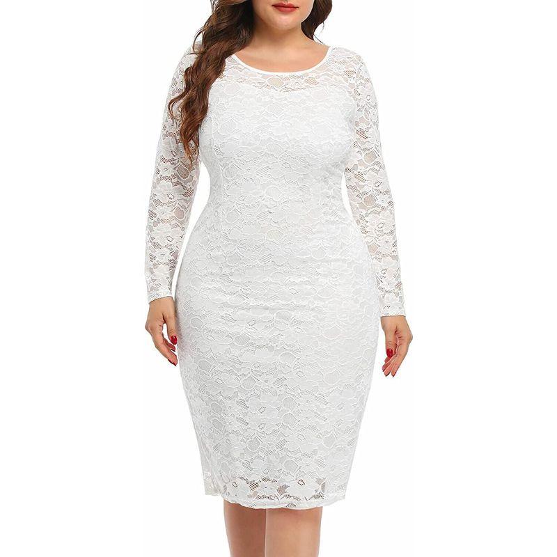 【格安saleスタート】 Sleeve Long Bride Wedding Dress White Size Plus Bodycon Lace Midi Fall その他ドレス、ブライダル