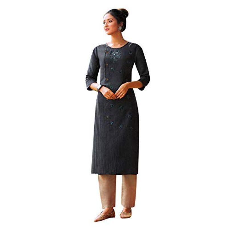 注目ブランド ladyline Kurta Indian Women for Kurti Handwork Embroidered Silk Crepe その他ドレス、ブライダル