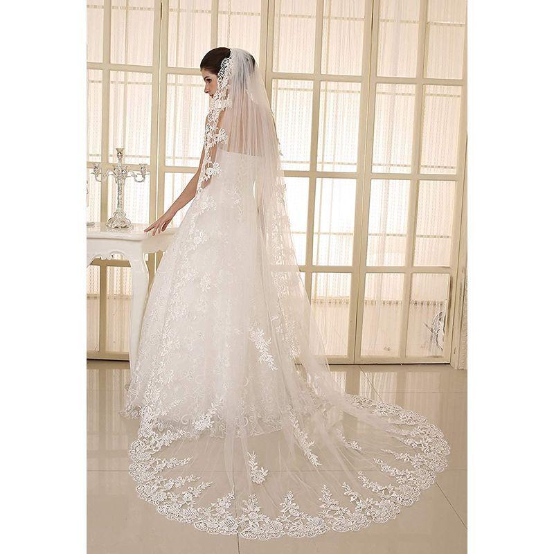 かわいい！ EllieHouse Women's Wedding Veils 1 Tier White Ivory 3M/4M/5M Lace Long ブライダルアクセセット
