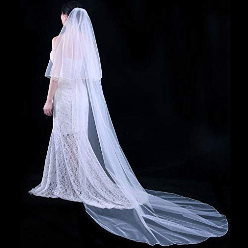 Yalice Pencil Edge Bride Wedding Veil Two-tier/2T Long Cathedral Lengt｜toshizou-netstyle｜07