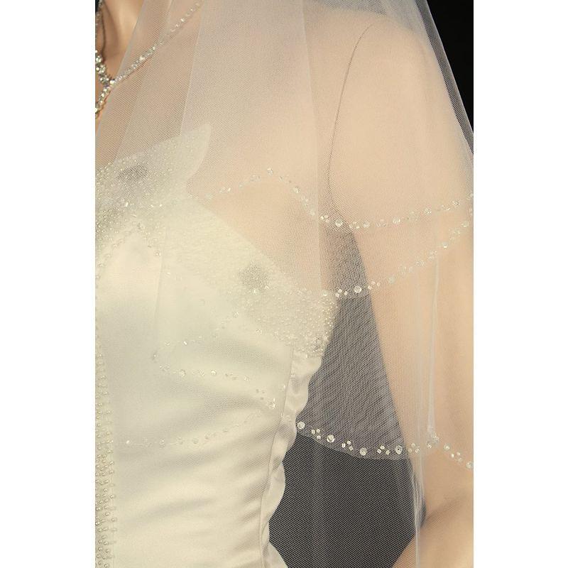 人気の新作 2 2T Tier Length Elbow Ivory - Veil Wedding Bridal Edge Beaded Scallop ブライダルアクセセット