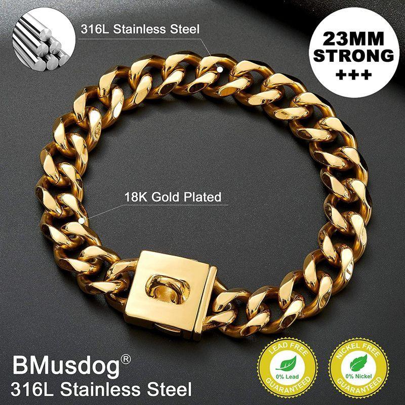 BMusdog Gold Chain Dog Collar 23MM Heavy Duty Thick 18K Cuban Link Cha｜toshizou-netstyle｜02