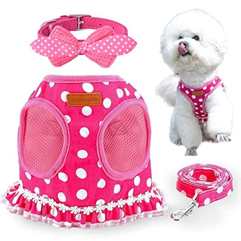 Dog Harness and Leash Set with Bow Tie Collar, Cute Polka Dot Puppy Ha｜toshizou-netstyle｜03