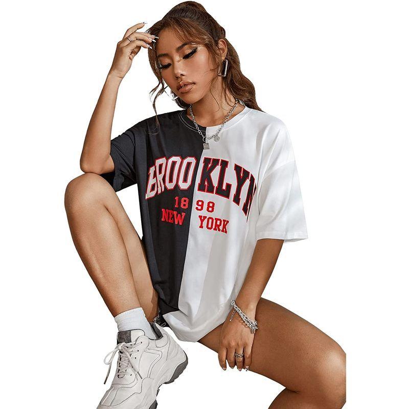 新作人気モデル Letter Brooklyn Women's HUX SOLY Print Block Color Shirt T Sleeve Half その他シューズ