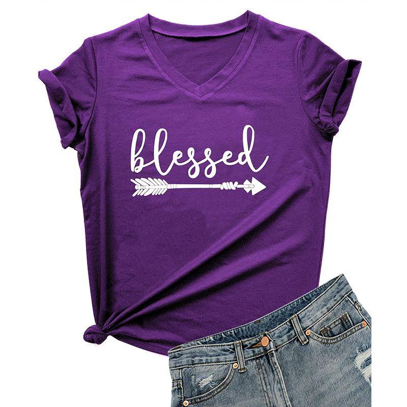 【70％OFF】 DANVOUY Women's Sle Short T-Shirt Printed Letters Shirt Blessed V-Neck その他シューズ