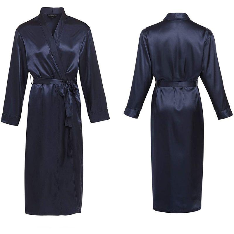 Alexander Del Rossa Men's Lightweight Satin Robe, Long, Small Silver D|toshizou-netstyle|06