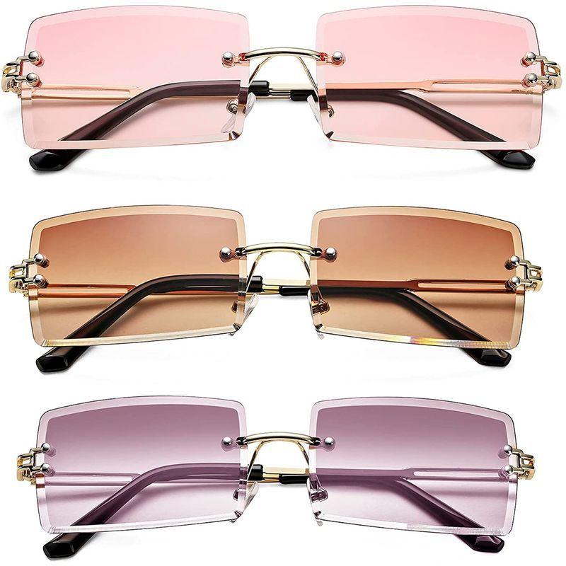 大勧め Sunglasses Rectangle Rimless for Me for Glasses Square Frameless Women その他財布