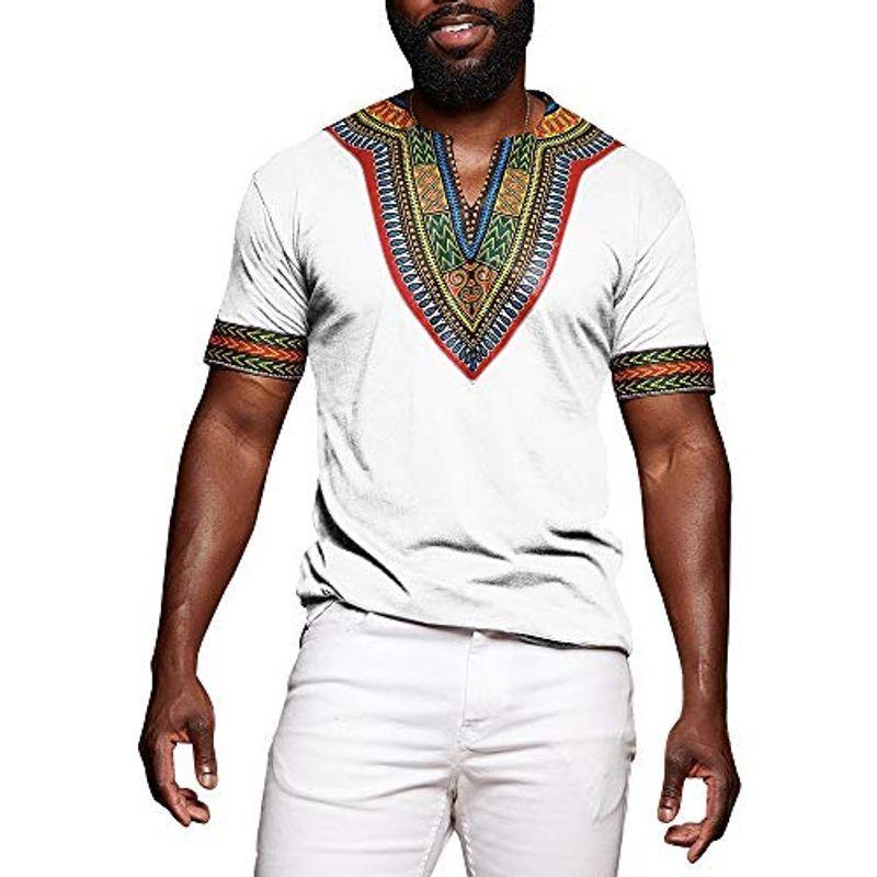 ふるさと納税 Short Floral Dashiki Tribal African Mens Makkrom Sleeve Blouse Shirt T Tシャツ、アンダーシャツ