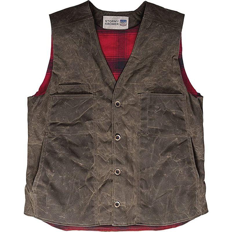 【正規販売店】 在庫限り Stormy Kromer The Waxed Button Vest with Lining Dark Oak XL transcendtactical.com transcendtactical.com