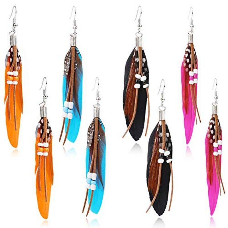 流行に  Tassel Beaded Fashion Earrings Shape Wings Creative Fake Decor Feather イヤリング