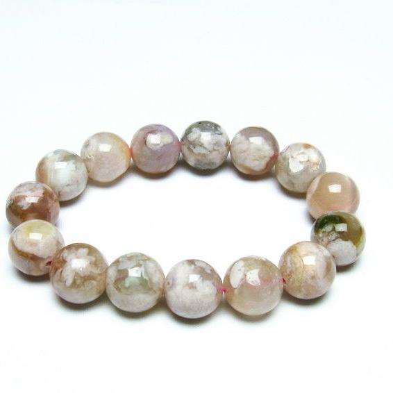 チェリーブロッサムアゲート ブレスレット 桜瑪瑙 14mm アゲット 一点