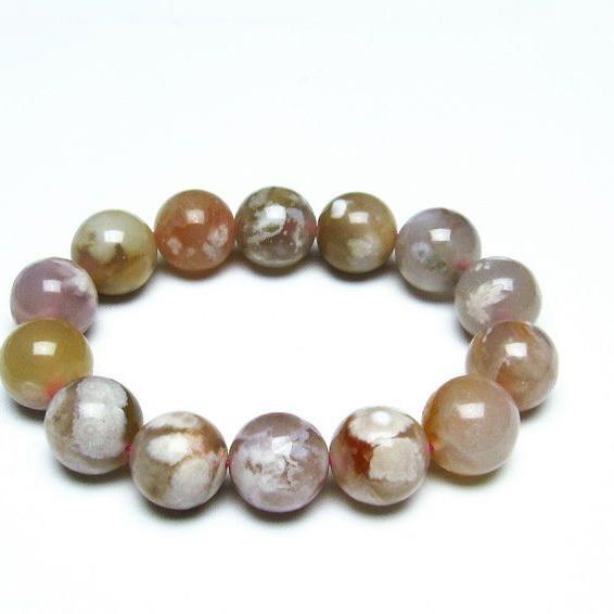 チェリーブロッサムアゲート ブレスレット 桜瑪瑙 15mm アゲット 一点