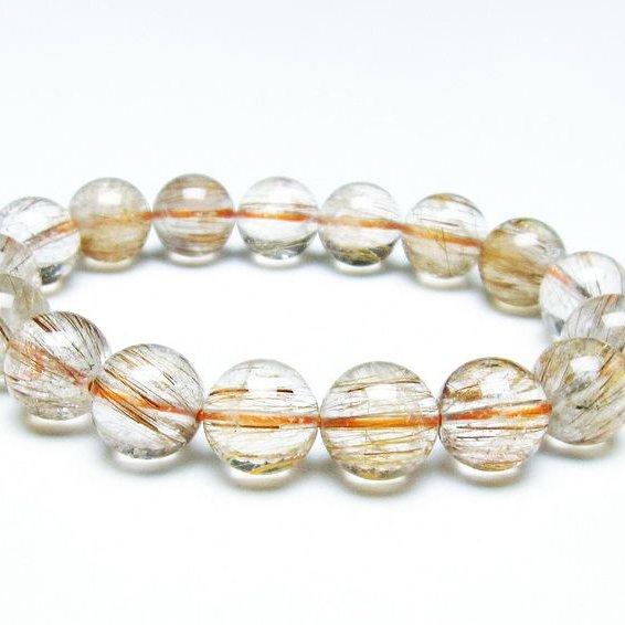 【一点物】透明高 タイチンルチルクォーツ キャツアイルチル 12mm 天然石 ルチルクォーツ ブレスレット キャッツアイ 12mm 一点物 111-38594