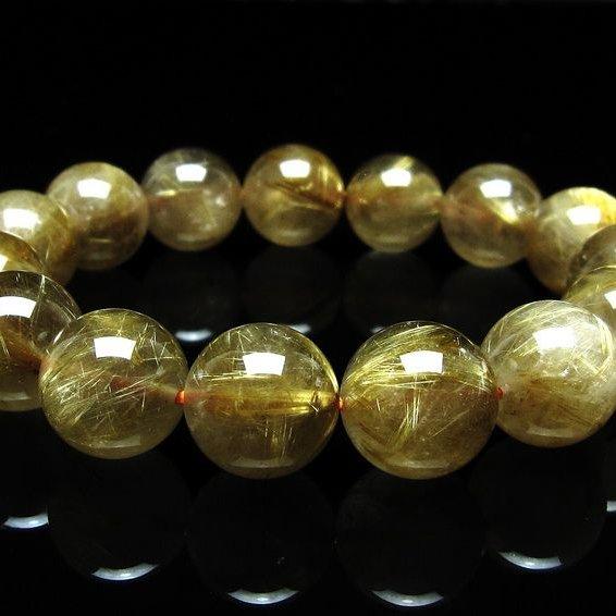 ルチルクォーツ大粒ブレスレット14ミリ球 大幅にお値引きしました ルチルクォーツ ブレスレット 14mm タイチンルチルクォーツ
