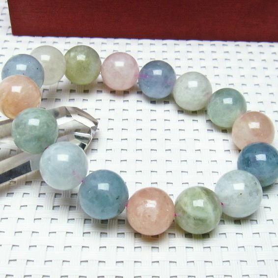 ミックスカラーベリル ブレスレット 13mm 一点物 メール便送料無料 [M