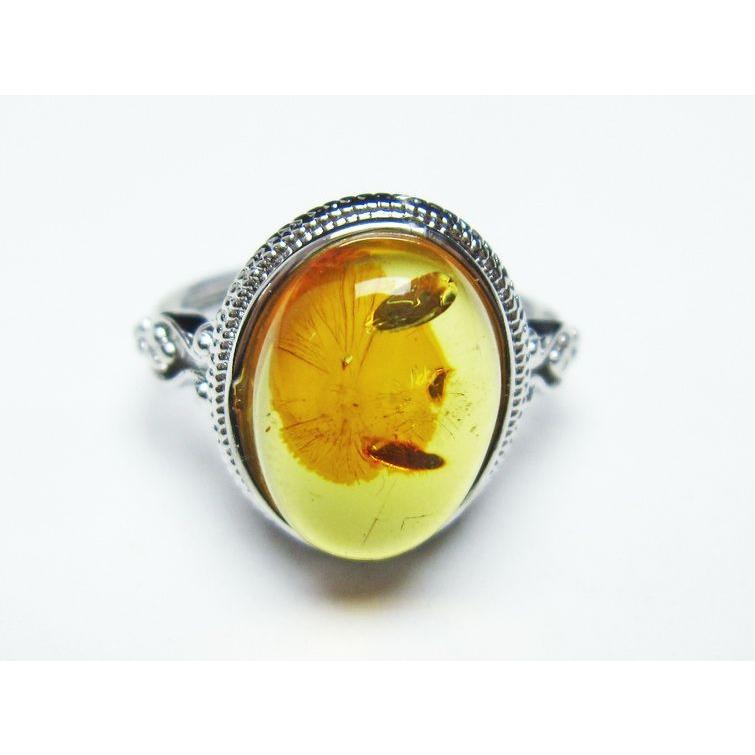 アンバー リング 琥珀 指輪 フリーサイズ 調整可能 13号 一点物