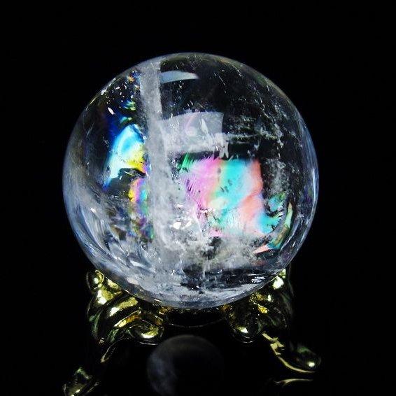 天然水晶 スフィア 丸玉 アイリスクォーツ 虹入り 台座付 約5.4cm アイリスクォーツ 水晶 丸玉 虹入り 27mm 水晶玉 置物 スフィア 141