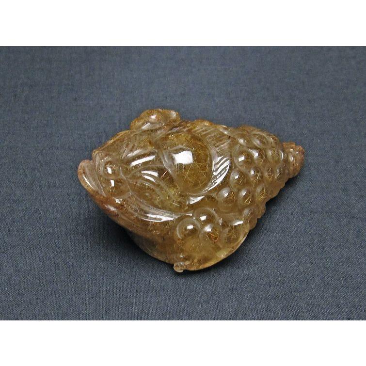 金針ルチル 金蟾 置物 手彫り 彫刻品 キンセン ルチルクォーツ 原石