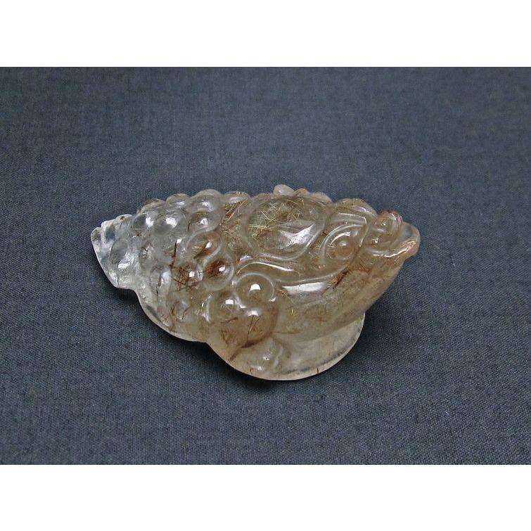 金針ルチル 金蟾 置物 手彫り 彫刻品 キンセン ルチルクォーツ 原石 