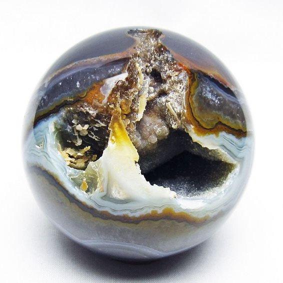 アゲート 笑口丸玉 ブラジル産 76mm ジオード スフィア 送料無料 一点