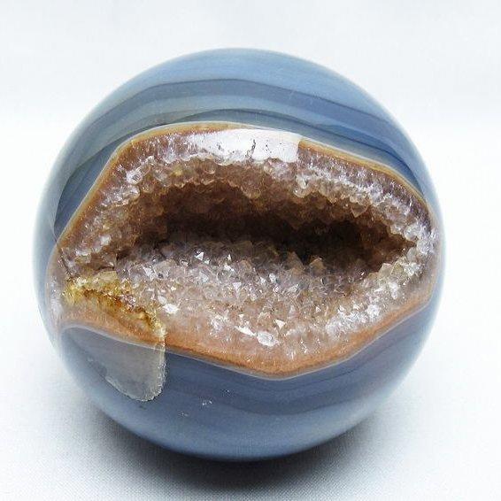 アゲート 笑口丸玉 ブラジル産 80mm ジオード スフィア 送料無料 一点