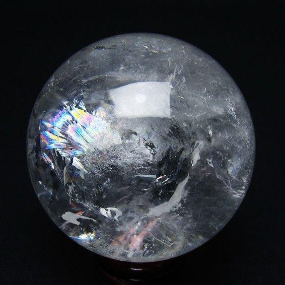 水晶 丸玉 虹入り 56mm スフィア 置物 水晶玉 一点物 送料無料 151