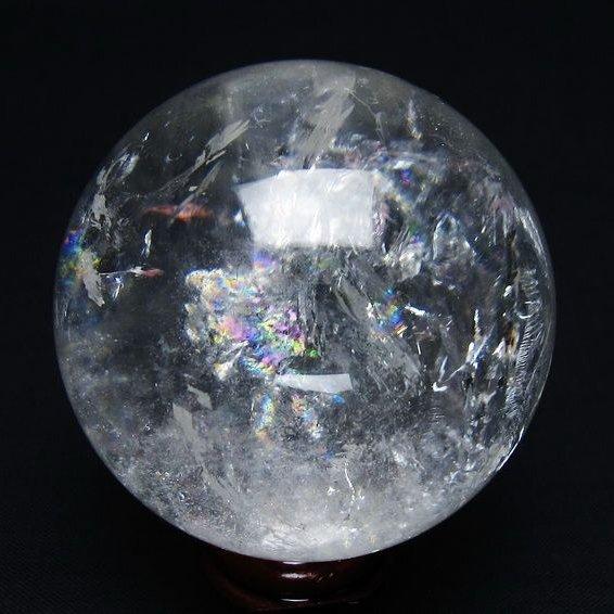 水晶 丸玉 虹入り 55mm スフィア 置物 水晶玉 一点物 送料無料 151