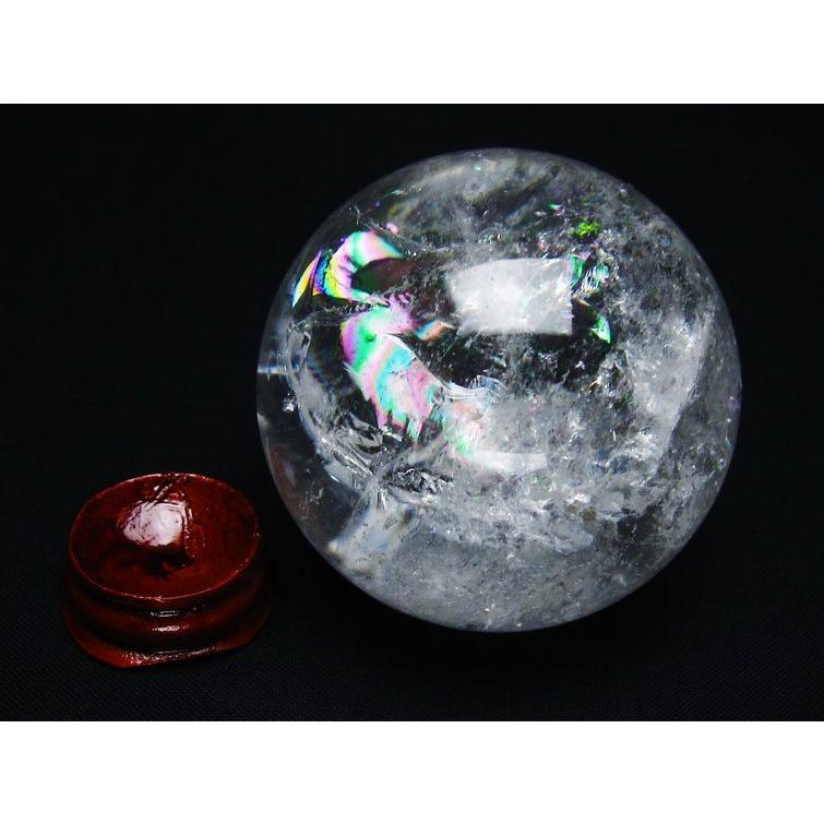 水晶玉スフィア付き オブジェ 置物 水晶 丸玉 虹入り 56mm スフィア 置物 水晶玉 一点物 送料無料 151