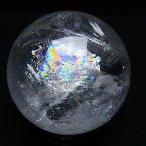 水晶 丸玉 虹入り 74mm スフィア 置物 水晶玉 一点物 送料無料 151