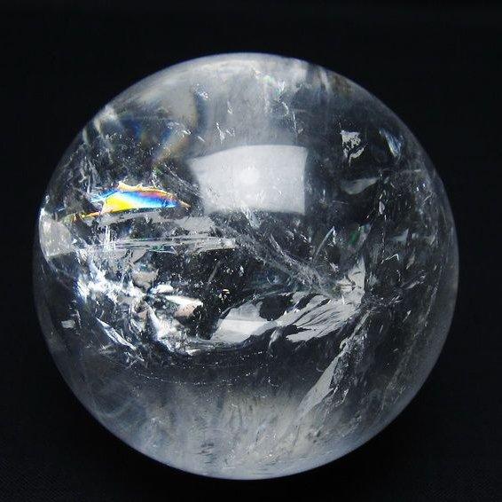 水晶 丸玉 虹入り 70mm スフィア 置物 水晶玉 一点物 送料無料 151