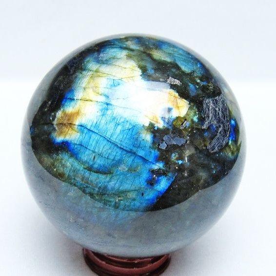 ラブラドライト置物　パワーストーン置物 ラブラドライト 丸玉 79mm スフィア 置物 一点物 151-9160 : 天然石