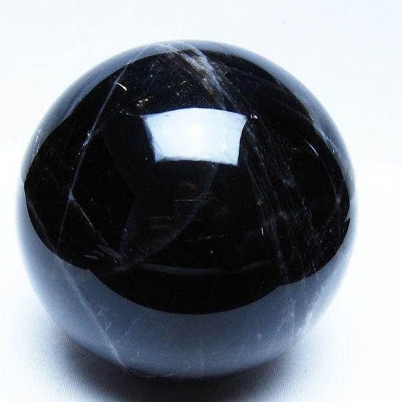 スターモリオン スフィア 丸玉 70mm 黒水晶 天然石 パワーストーン 山東省産]モリオン丸玉/天然黒水晶スフィア（直径33.6mm・スター入り黒