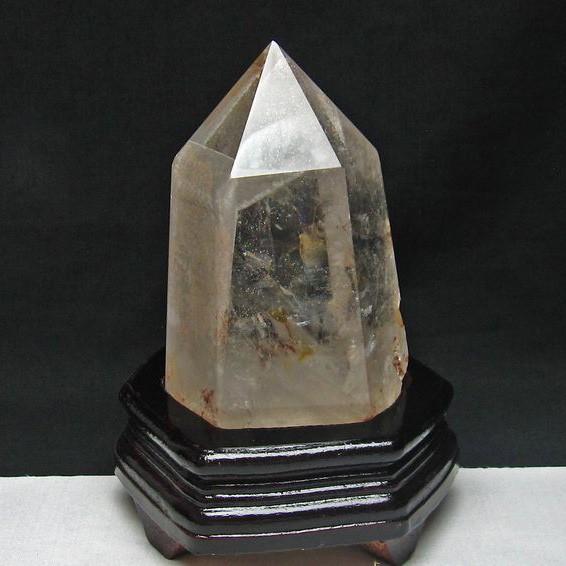 1.4Kg 水晶 六角柱 白水晶 水晶ポイント 虹入り 台座付属 送料無料