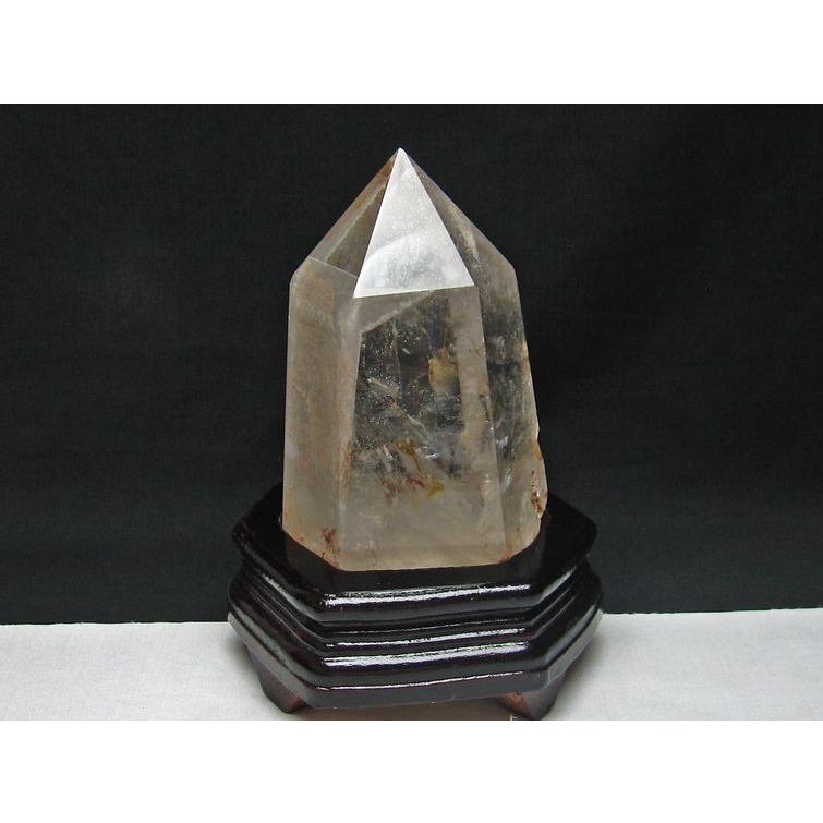 1.4Kg 水晶 六角柱 白水晶 水晶ポイント 虹入り 台座付属 送料無料