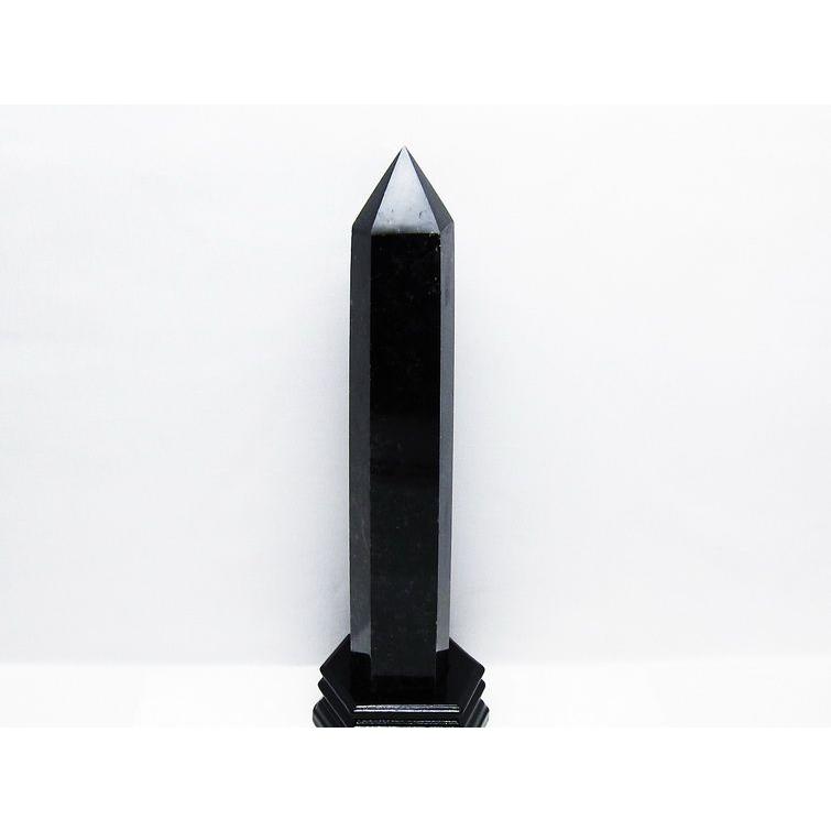 1.4Kg モリオン 黒水晶 六角柱 台座付属 一点物 [送料無料] 152-3231