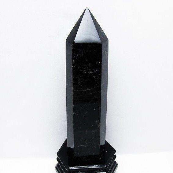1.4Kg モリオン 黒水晶 六角柱 台座付属 一点物 [送料無料] 152-3245