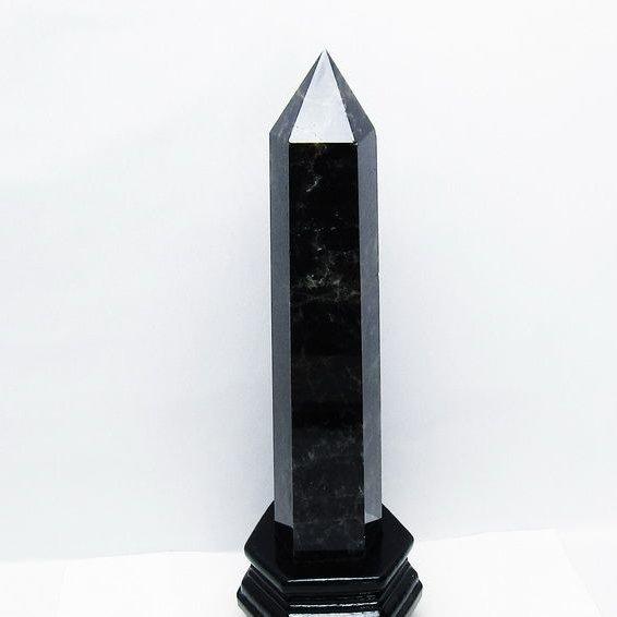 モリオン六角柱　パワーストーン　天然石　自然石　原石　鑑賞石 1.4Kg モリオン 黒水晶 六角柱 台座付属 一点物 152-4003 : 天然石